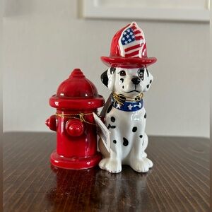 Dalmatian Figurine with Fire Hydrant Magnetic Salt and Pepper Shaker